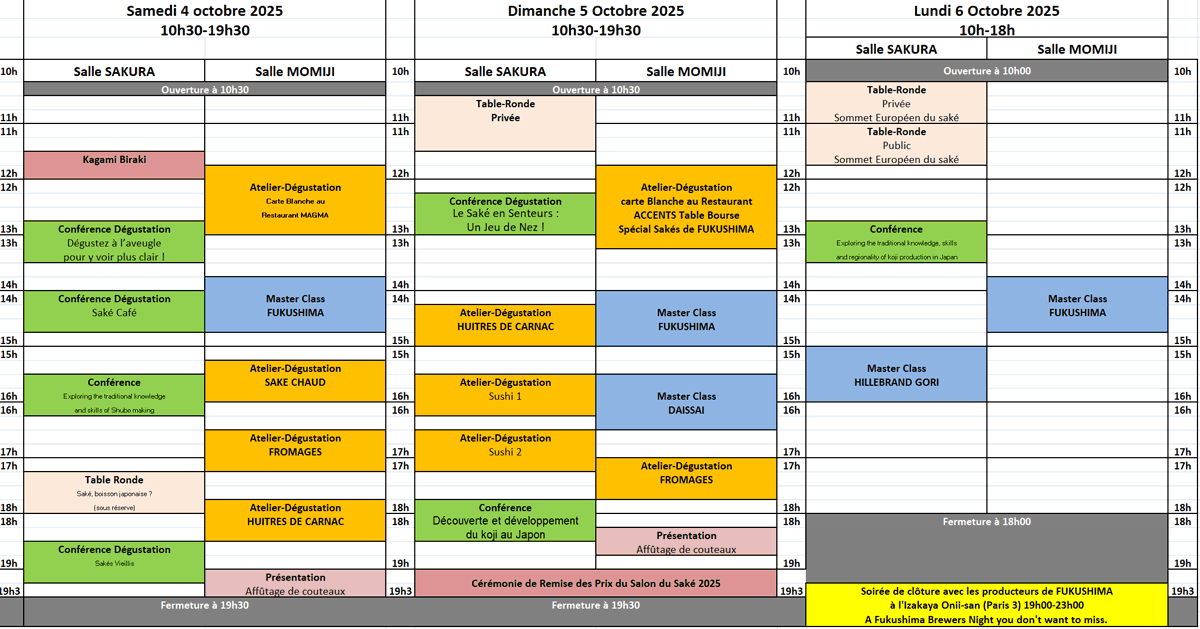 Programme provisoire Salon du Saké 2025